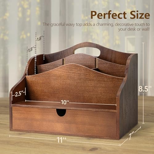 Rebee Vision Mail Organizer for Desk with 4-Slot Letter Home Decor, Brown
