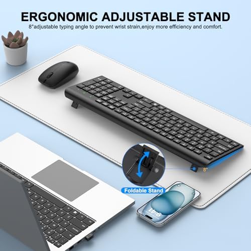 Wireless Keyboard and Mouse Combo, Full-Size Silent Ergonomic Keyboard and Optical Mouse, Long Battery Life, 2.4G Lag-Free Cordless Mice Keyboard for Windows Mac Laptop, PC-8 Packs