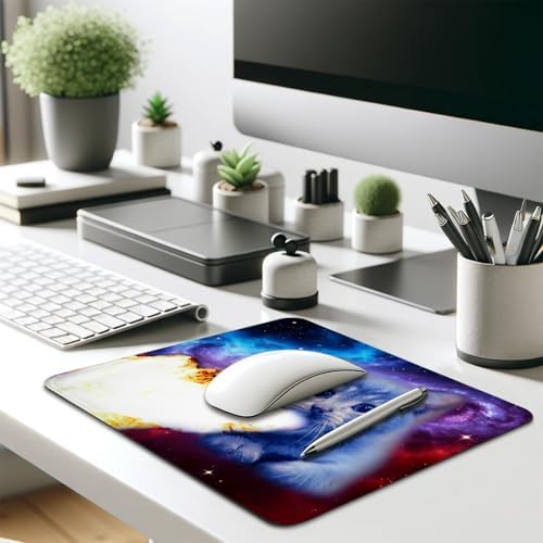 Fantasy Fire Space Cat Mouse Pad, Cute Blue Kitten Galaxy Nebula Desk Mat