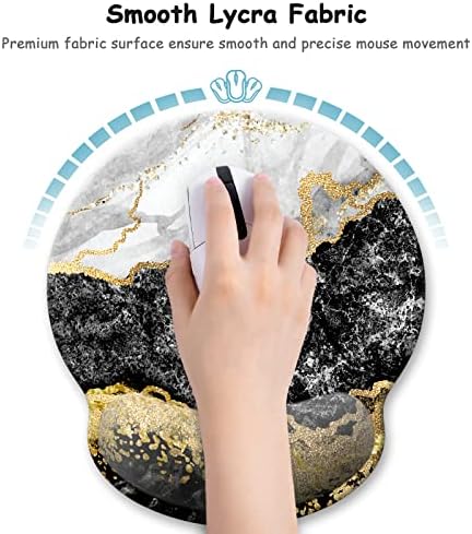 Ergonomic Mouse Pad with Wrist Support, Marble Memory Foam Wrist Rest Mouse Pads, Cute Computer Laptop Office Accessories Decor, Pain Relief Mousepad for Gaming Work Men Women, Black White