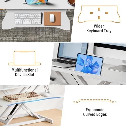37 Inch Standing Desk Converter, Height Adjustable Desktop Standing Desk, Stand Up Riser Compatibles with 2 Computer, Stand Up Converter Laptop Workstation to 18.8" Tall, Black