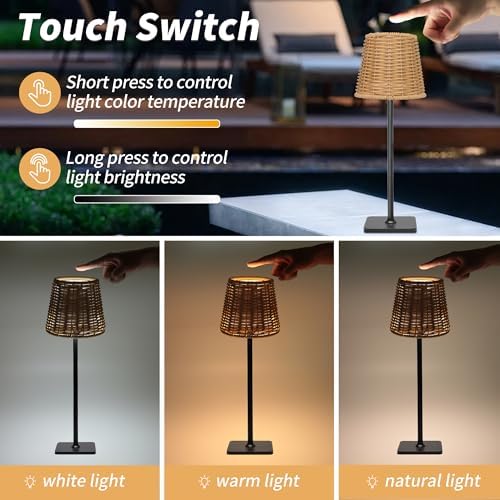 Mr. White Outdoor Waterproof Cordless Wireless Rechargeable Portable Top Touch Battery Operated Powered LED Table Lamp Desk Lamp Lights for Restaurant Kitchen Patio Dinner Dining (Black)