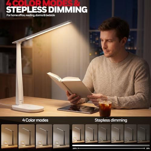 Honeywell LED Desk Lamp Home Office Dimmable 4 Color Reading Light USB Port