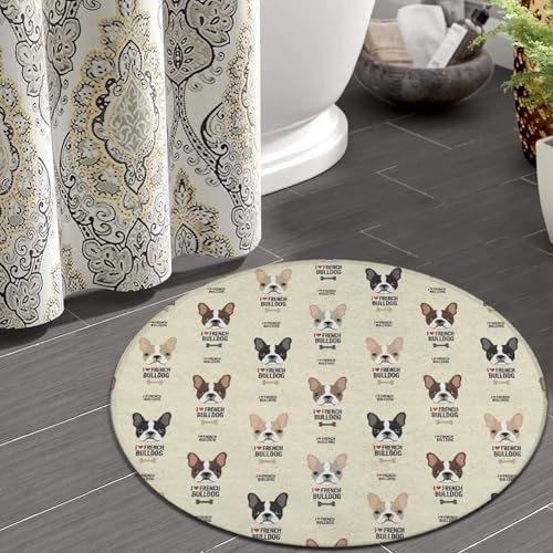 Fashion Round Area Rug Large Non Slip Carpet, I Love French Bulldog Unisex Home Decor Mat, 36inch
