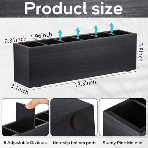 Jetec Wooden Pencil Pen Holder for Desk, Black, 6 Compartments