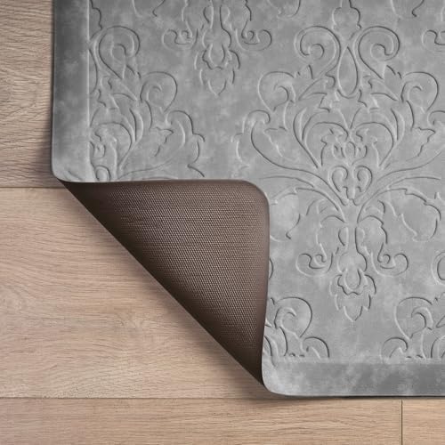Chef Gear - Anti-Fatigue Gelness Kitchen Mat - Marni Design - Cushioned Comfort Chef Mat - Faux Leather - Cooking & Standing Relief -Skid-Resistant - Measures 17.5"x32" - Grey