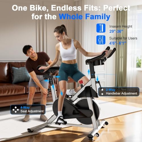 Indoor Cycling Bike - 32-Level Magnetic Resistance Stationary Exercise Bike with Adjustable Seat & Handlebars, Silent Belt Drive for Home Cardio (Fits Users 5'1" to 5'11", 300lbs Capacity)