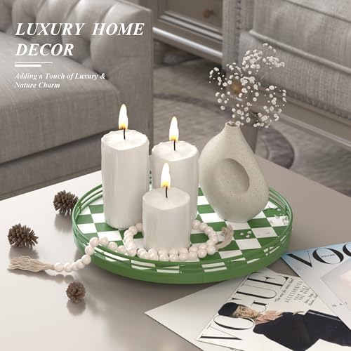 AMH 12-Inch Green and White Checkerboard Lazy Susan with Rubberwood Base