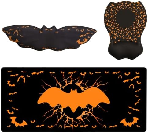 Gaming Mouse Pad XXL with Ergonomic Wrist Support Set, Bat-Themed Desk Mat&Keyboard Wrist Rest&Mouse Pad Wrist Support, Non-Slip Base Pad Set for Home, Office, PC & Laptop（bat Groups）