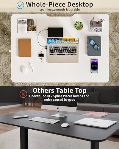 Okin Small Electric Standing Desk, 36" x 24" Whole Piece Height Adjustable Desk, White Sit to Stand Computer Workstation with Wheels for Home Office