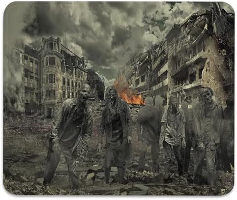 Zombie Apocalypse Ruined City Mouse Pad, Horror Halloween Dark Desk Mat