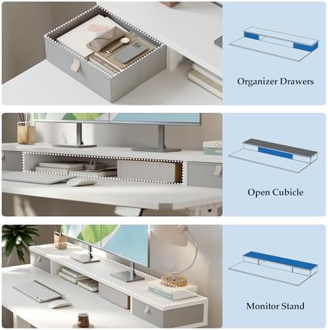 Klicelor 63 x24 Inch Electric Standing Desk with Drawers, Adjustable Height Small Sit Stand Desk for Home Office, Compact Computer Workstation with Storage– White