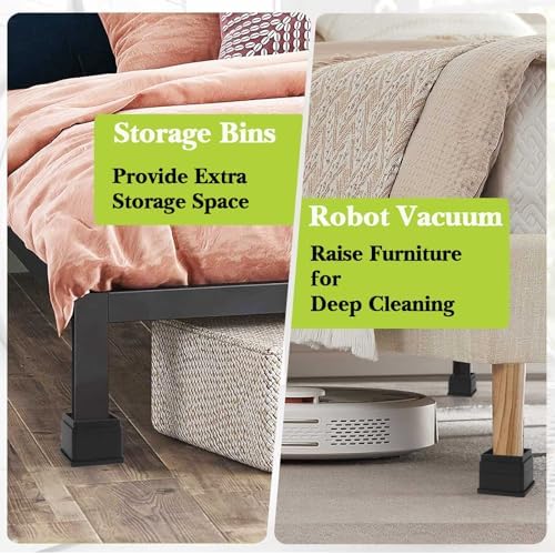 16 Pack Furniture Risers 1 Inch, Adjustable Bed Risers Heavy Duty for Table Desk Couch Chair Sofa Cabinet Bed Frame Dorm, Square Stackable Table Leg Risers Lift Height 1", 2" or 3", Black