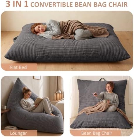HUGHEAVEN Giant 3-in-1 Bean Bag Chair (76"x55") Oversized Floor Sofa Couch