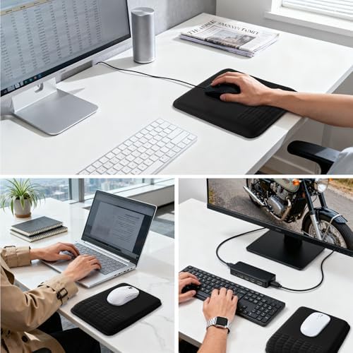 Ergonomic Mouse Pad with Wrist Rest Set, Super Soft Memory Foam Relief-Pain for Computer Keyboard, Non-Slip Arm Palm Rests Cushion PU Base for Office and Home (Classic Black)