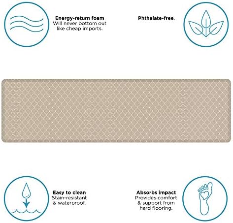 NewLife by GelPro Anti-Fatigue Designer Comfort Kitchen Floor Mat, 30x108" , Trellis Khaki Stain Resistant Surface with 3/4” Thick Ergo-foam Core for Health and Wellness