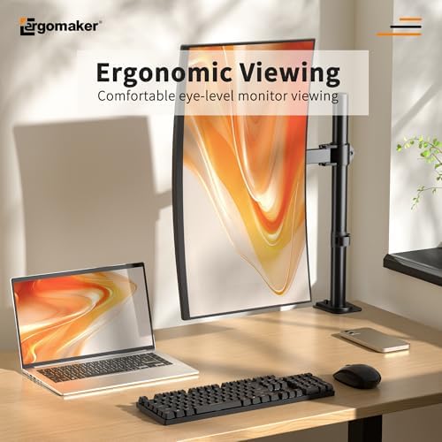 ERGOMAKER Single Monitor Stand, Height Adjustable Swivel for 13-27" Screens