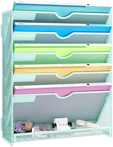 Hanging Wall File Organizer, 6-Tier Desk Organizer with Metal Mesh