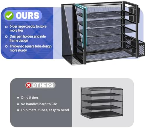 Simple Trending Desk File Organizer, 6-Tier Paper Organizer for Desk, Black