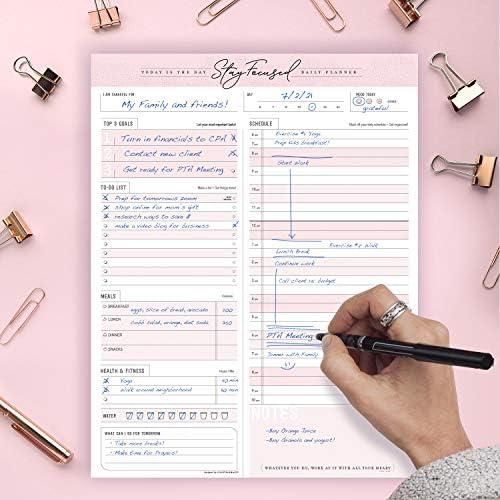 Daily Notepad Planner To Do Schedule - Stay Focused 50 Tear off Premium Made USA (Rose Pink)