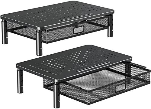 ELIVED 2 Pack Monitor Stand Riser with Metal Drawer, 3 Height Adjustable