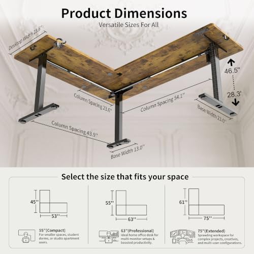 WALKINGDESK 75x61 Inches Reversible L Shaped Standing Desk Height Adjustable with Cup Holder, Electric Corner Computer Workstation for Home Office, Ergonomic Sit Stand up Gaming Desk, Rustic Brown