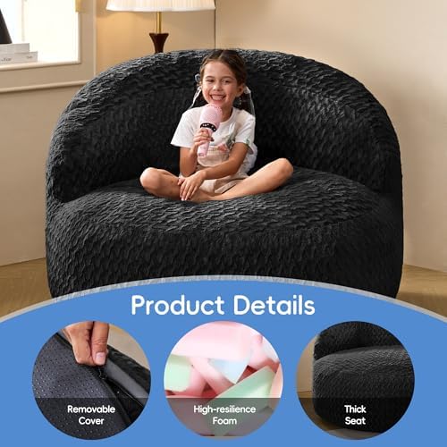 Hobestluk Adult Bean Bag Chair Memory Foam Faux Fur, Chevron Black Medium