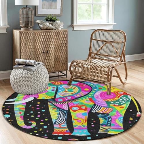 Men's Large Home Decor Mat, Soft Round Yoga Carpet, Non Slip Machine Washable Home Office Circle Rug Butterfly Unique Elephant