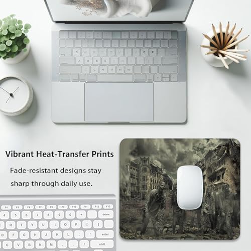 Zombie Apocalypse Ruined City Mouse Pad, Horror Halloween Dark Desk Mat