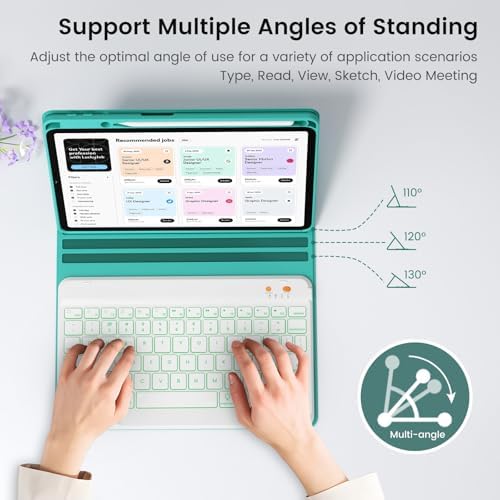 Keyboard case for ipad Air 11 inch(M2 2024)/10.9 Inch Air 5th 4th Generation & iPad Pro 11 inch (1st/2nd/3rd/4th Gen)-Backlit Detachable Keyboard, Folio Cover with Upper Easily Pencil Holder-(Teal)