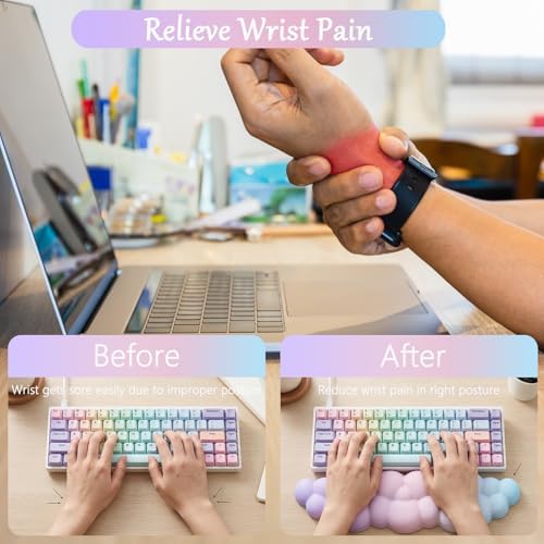 Cloud Mouse Pad Keyboard Wrist Rest for Mouse 4PCS Extended Large Desk Mat Pad Set Memory Foam Non-Slip Cute Ergonomic Gaming Mouse Wrist Support for Computer Home Office 35.4x15.7in Pink Purple Blue