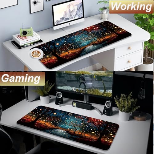 Gaming Mouse Pad 31.5x11.8 inch XL Large Extended Mouse Pad, Big Mousepad Desk Mat for Computer with Non-Slip Rubber Base and Stitched Edge-Starry Night Woods