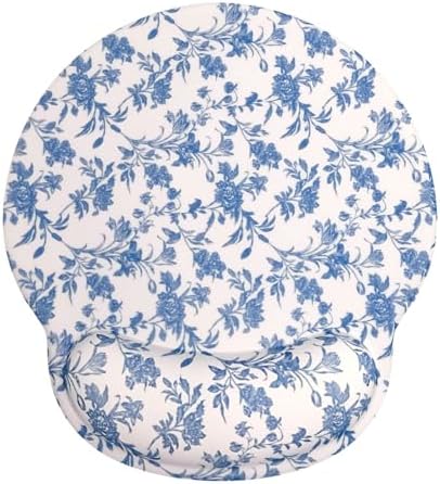 Seorsok Cute Sage Blue Floral Mouse Pad with Gel Wrist Support Mouse Pad,Ergonomic Aesthetic,Comfort Mousepad for Office Work Computer,Pain Relief Mousepad with Non-Slip Silicone Base,Blooming Flower
