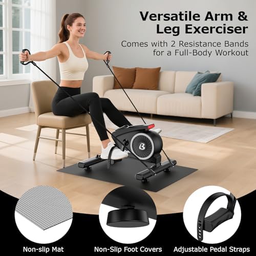 pooboo Under Desk Bike Pedal Exerciser, Quiet Magnetic Mini Exercise Bike with 16 Resistance Levels, Arm & Leg Workout, Resistance Bands，Desk Pedal Bike for Home/Office Workout