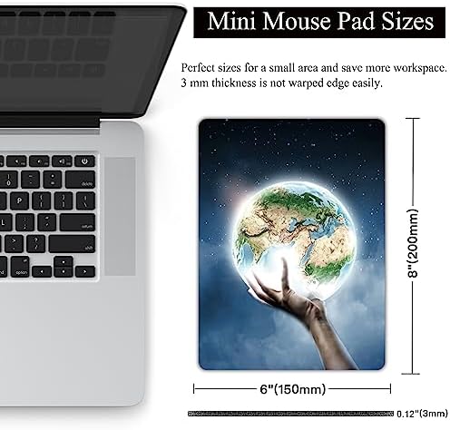 Small Mouse Pad, Mini Mouse Pad 6 X 8 Inch with Non-Slip Rubber Base for Keyboard Tray Laptops Wireless Mouse Home Office Travel, Washable & Portable (Earth)