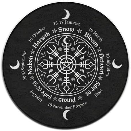 Large Home Decor Mat, Soft Round Yoga Carpet, Non-Slip Machine Washable Home Office Circle Rug Compatible with Norse Viking Vegvisir Compass Goth Pentagram