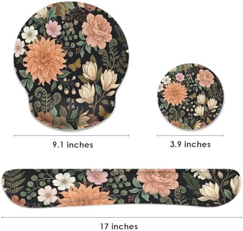 Britimes Ergonomic Mouse Pad Set with Wrist Rest, Floral Flower