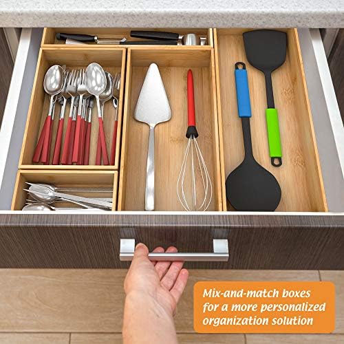 Bamboo Kitchen Drawer Organizer 12"x 6", Storage Box for Utensil Organizer