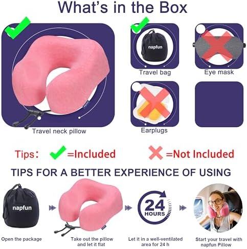 napfun Neck Pillow for Travel, Memory Foam Airplane Pillow, Rose