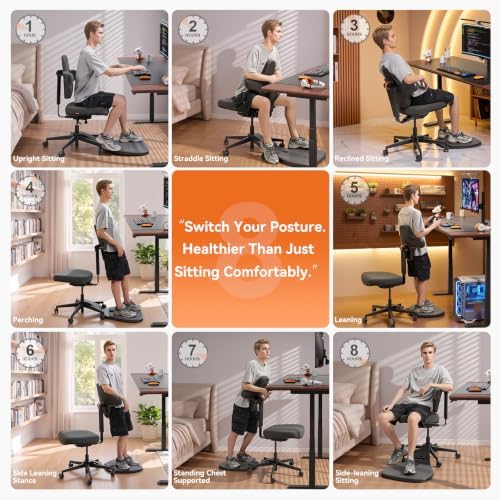 Newtral Standing Desk Chair, Standing Mate Chair for Sit-Stand, Ergonomic Leaning Perch Chair with Anti-Fatigue Mat, Standing Stool, Saddle Chair, Height Adjustable Home Office Posture Seat-MT-L-DG