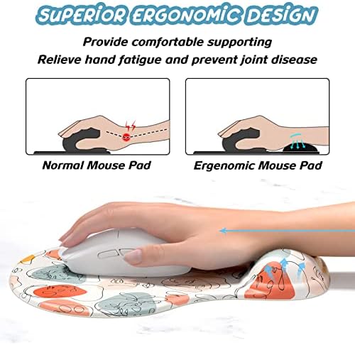 Hsurbtra Ergonomic Mouse Pad with Wrist Rest Support, Gel Mouse Pads with Non-Slip PU Base, Pain Relief Memory Foam Computer Mat, Cute Office Supplies Desk Decro Accessories, Art Face