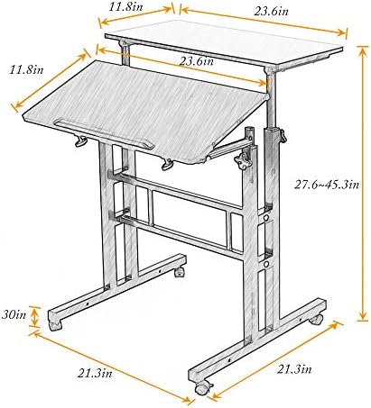 soges Mobile Standing DeskAdjustable Height, Roling Sit-Stand Desk, Oak