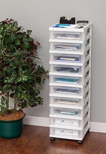 IRIS USA 10-Drawer Rolling Storage Cart, White/Clear