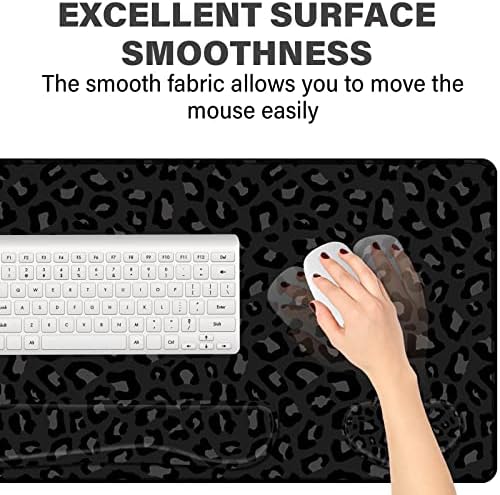 3Pcs Large Gaming Mouse Pad Desk Mat,Keyboard Mouse Wrist Rest Support Set,Extended Laptop Mouse Pad Memory Foam Non-Slip Base for Gamer Home Office(31.5x15.7in)-Black Leopard Cheetah