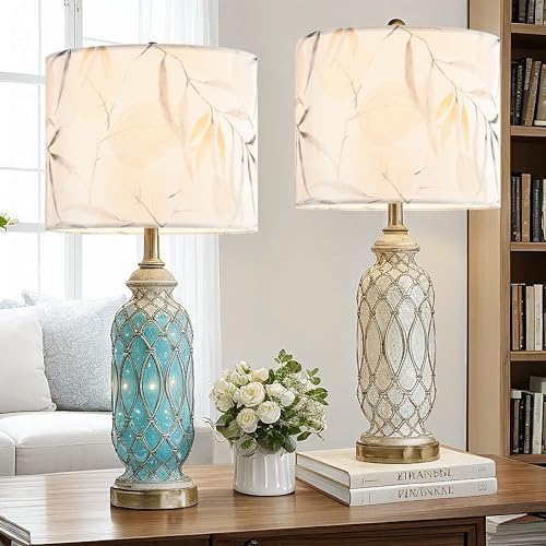 GO&SO Lamp Shades Set of 2,16" D x 10" H,Leaf Floral Large Drum Lamp Shade
