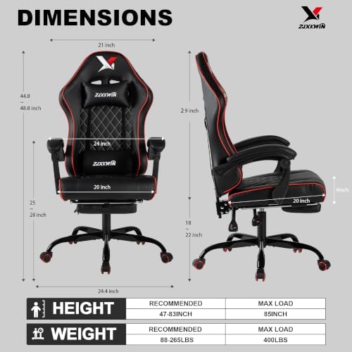 Gaming Chair with Pocket Spring Cushion, Ergonomic High Back Computer Chair with Footrest and Lumbar Support, Adjustable Height 360° Swivel Recliner, Red
