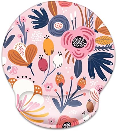 Floral Ergonomic Mouse Pad with Wrist Support, Cute Premium-Textured Mouse Mat for Wireless Mouse, Non-Slip Rubber Base, Comfortable Desk Accessories for Laptop, Office, Home, Game, Pink