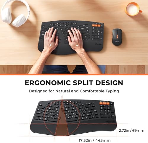 MEETION Ergonomic Split Keyboard and Mouse Combo, Bluetooth Wireless