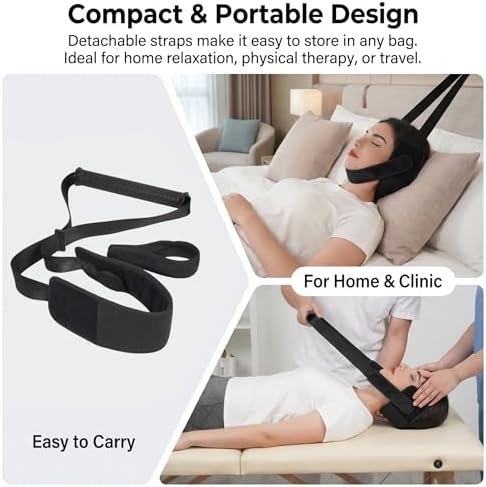Adjustable Cervical Neck Support Stretcher, Soft Skin-Friendly Portable Neck Relaxation Tool with Durable Nylon Tape and Anti-Slip Handle, Adjustable Fit for Home Office Daily Neck Care, Black