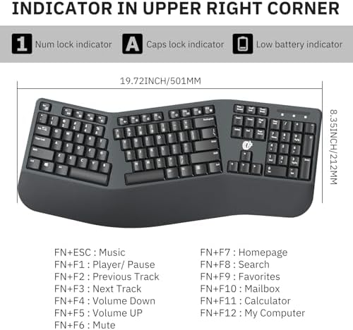 FOPETT Wireless Ergonomic Keyboard for PC, 2.4G Full Size Wireless Keyboard and Mouse Combo, Comfortable Natural Split Keyboard Mouse for Windows Computer Desktop Laptop